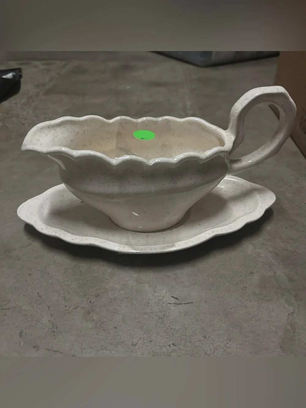 Vintage 1970s 1980s Handmade Ceramic Speckled Gravy Boat and Holder